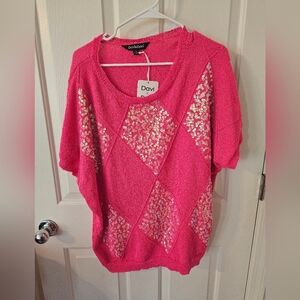 Davi And Dani NWT Pink Sequince shirt Top Plus Size 1X